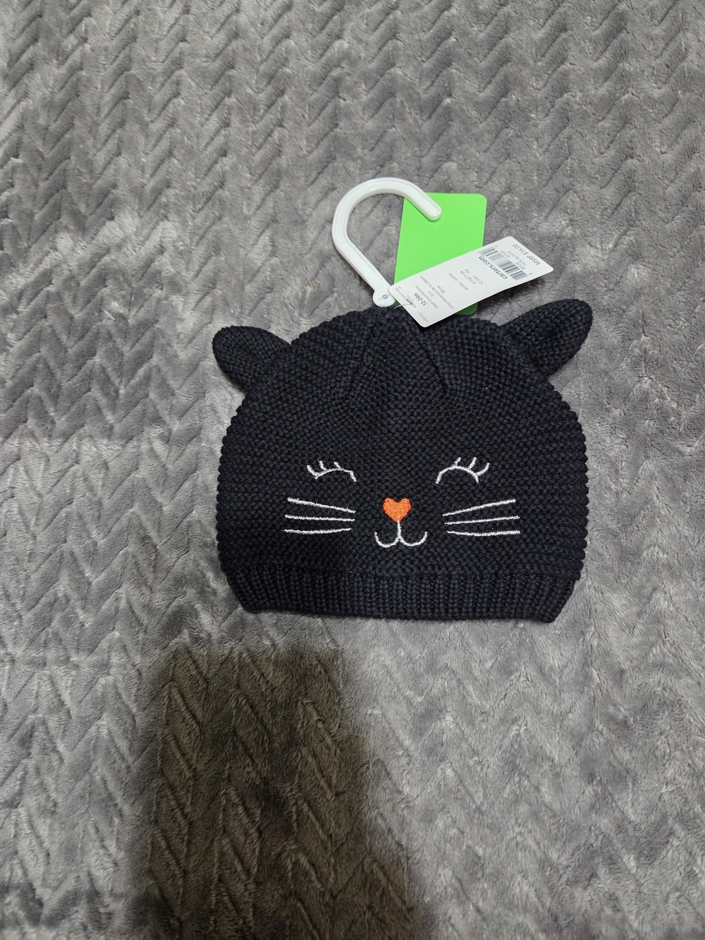 Carter's Black Knit Cat Beanie with Orange Heart Nose